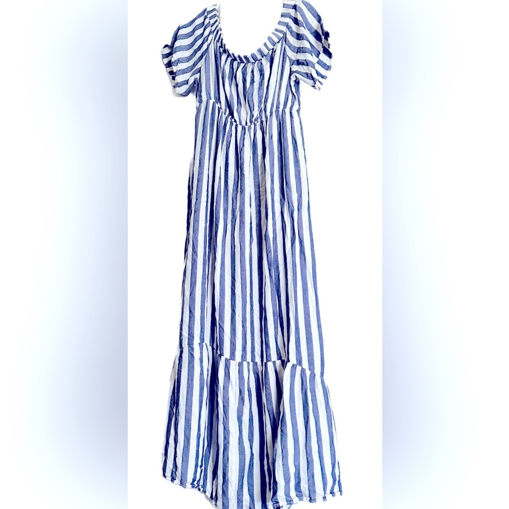 Isabel Maternity Blue/White Striped Dress Size Small